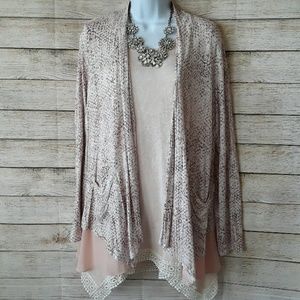 LOGO by Lori Goldstein Cardigan w/ Chiffon Hem